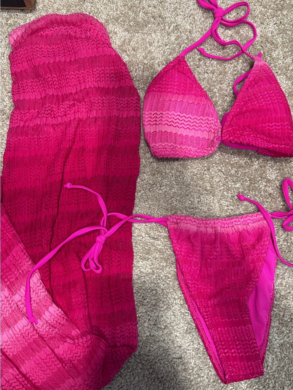 Women’s Pink Ombre Triangle Bikini Set with Cover-Up